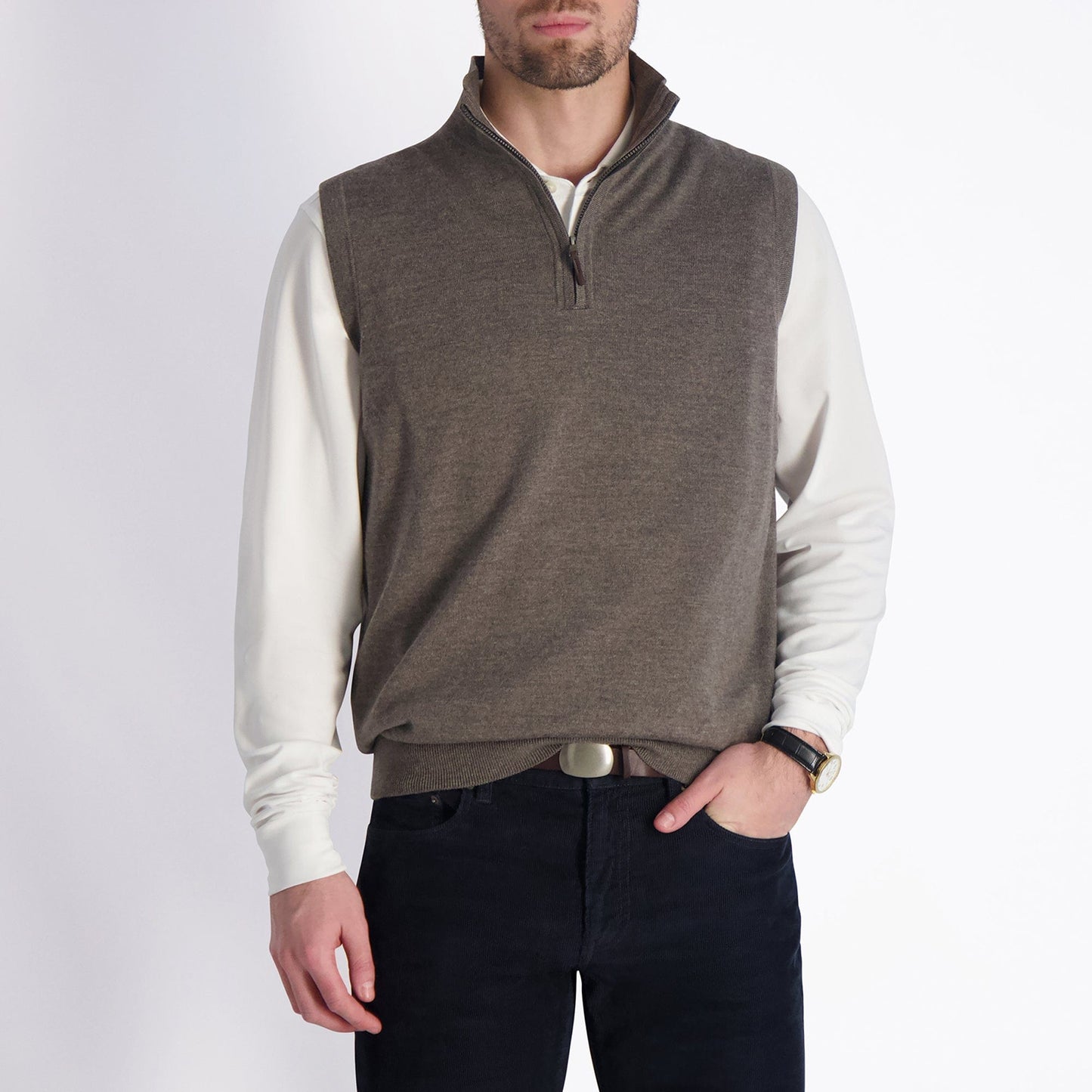 Baruffa Merino Quarter Zip Windvest - Fairway & Greene