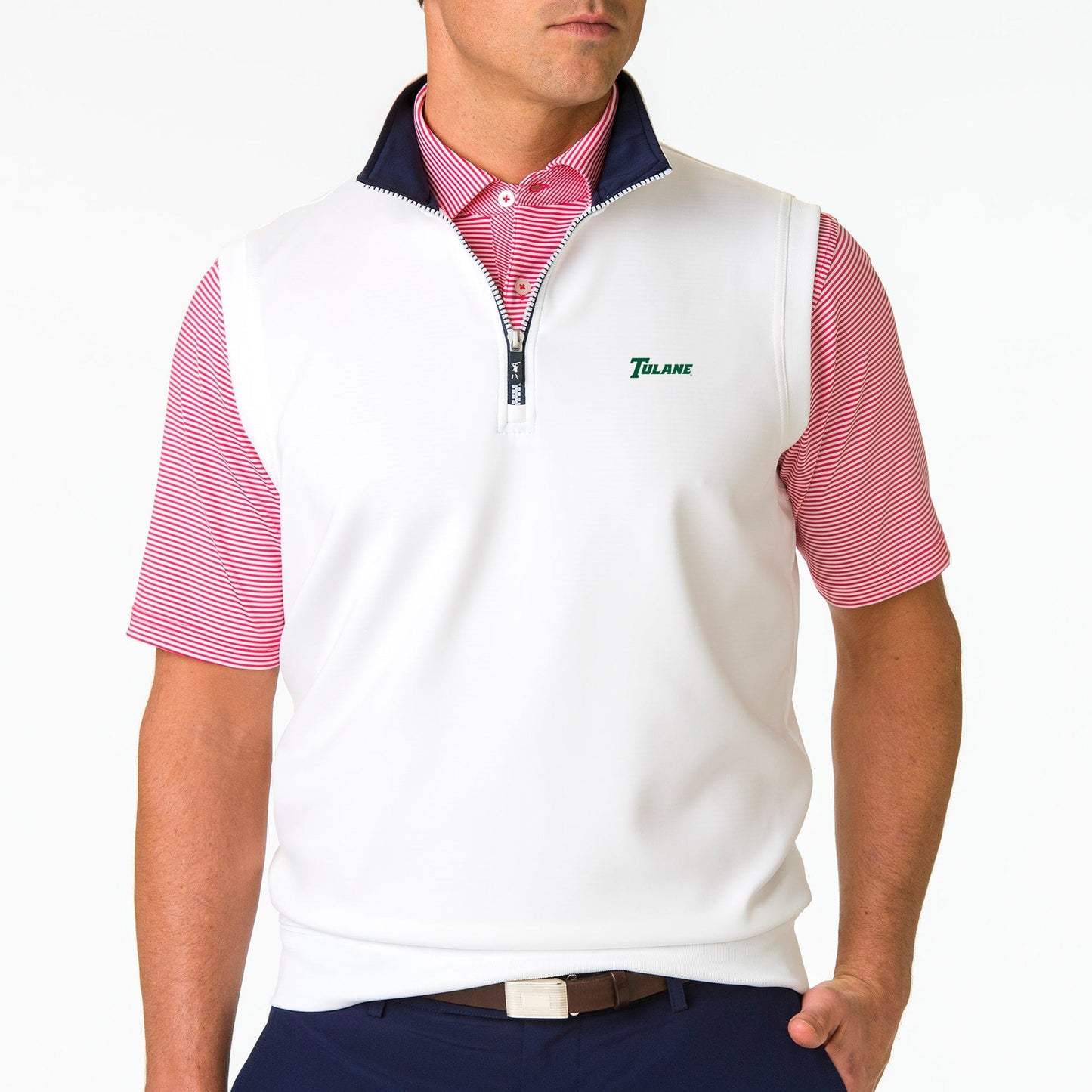 Tulane | Caves Solid Quarter Zip Vest | Collegiate - Fairway & Greene