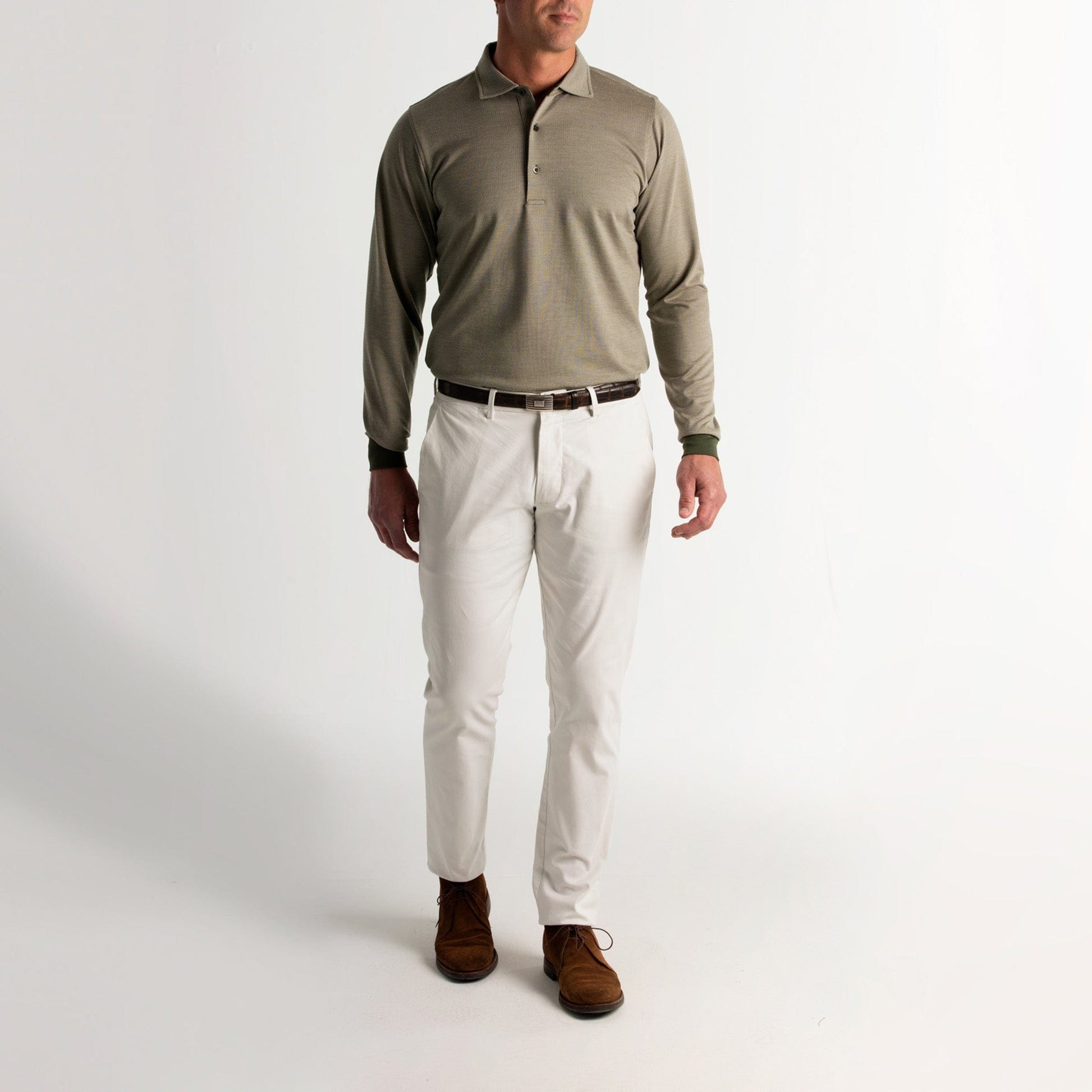 LONG-SLEEVE HERRINGBONE NATURAL JERSEY POLO-SALE - Fairway & Greene