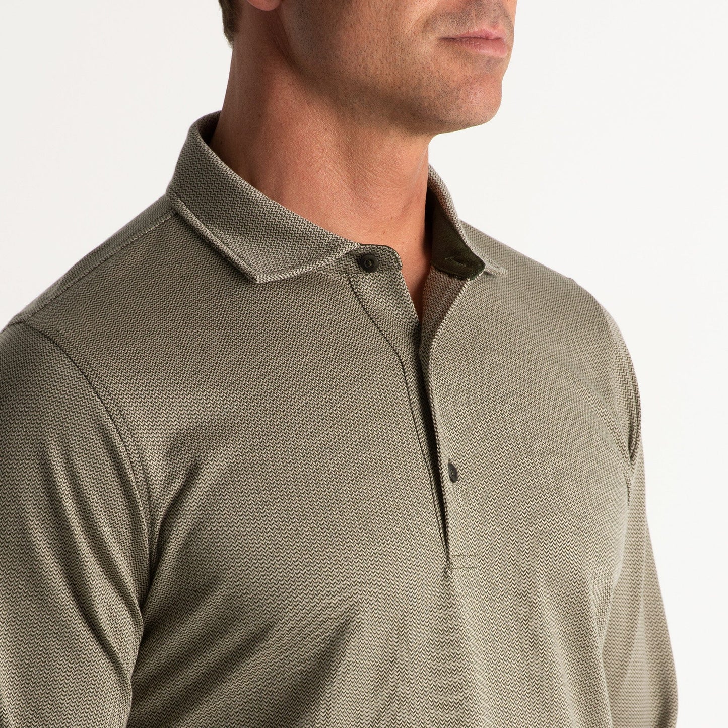 LONG-SLEEVE HERRINGBONE NATURAL JERSEY POLO-SALE - Fairway & Greene