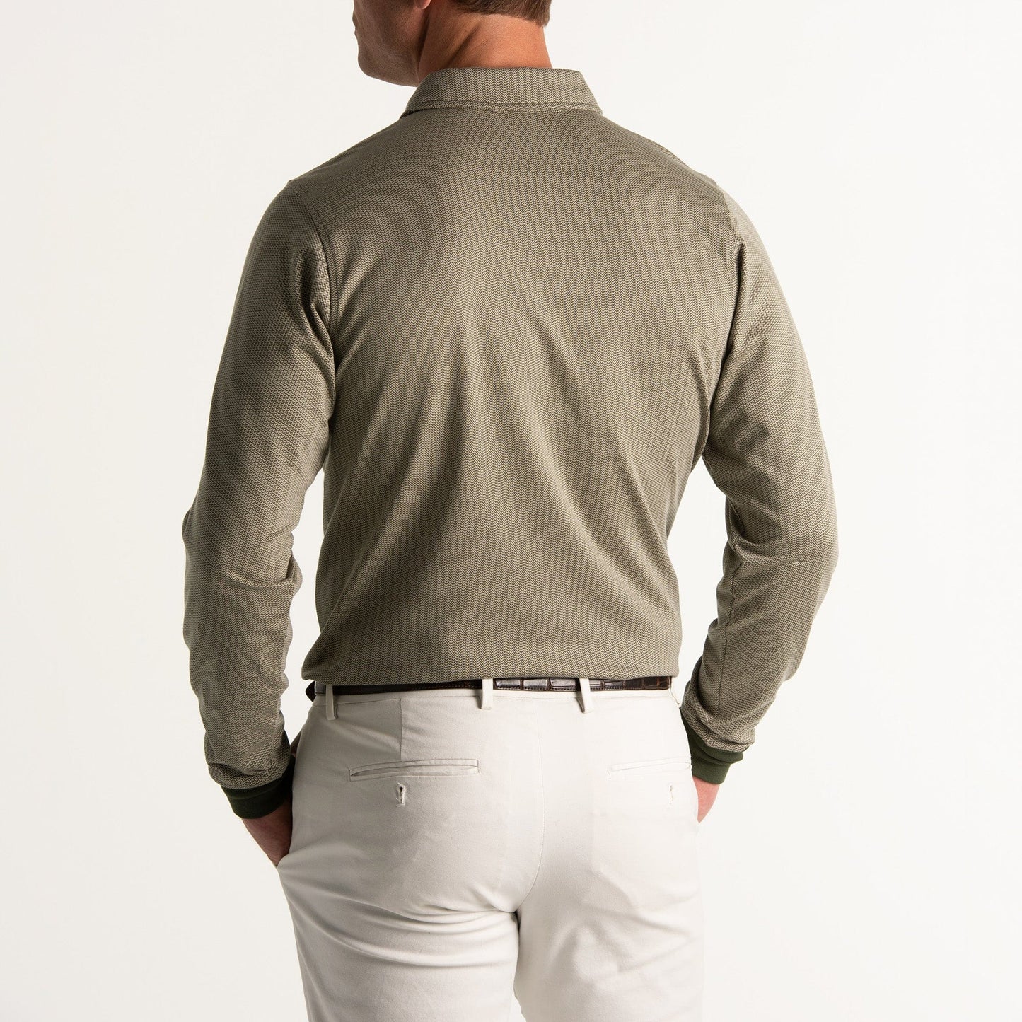 LONG-SLEEVE HERRINGBONE NATURAL JERSEY POLO-SALE - Fairway & Greene