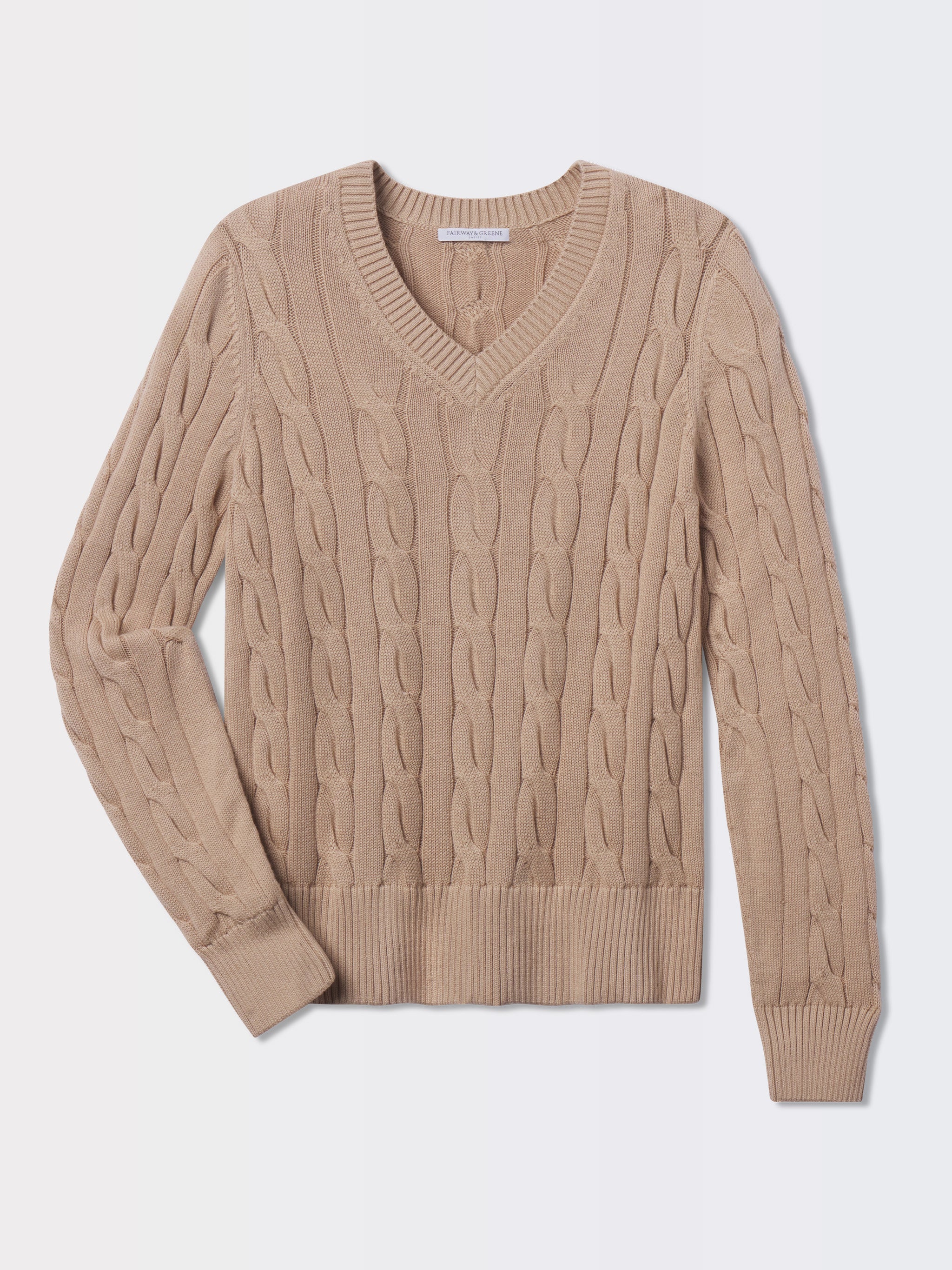 #FR2 GOLF レディース　ニット　ベージュ Elodie V-Neck Cable Sweater | Women's Golf Sweater – Fairway & Greene