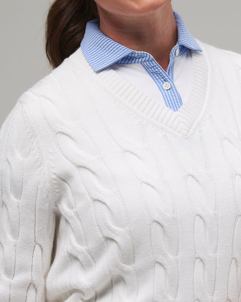ELODIE V-NECK CABLE SWEATER