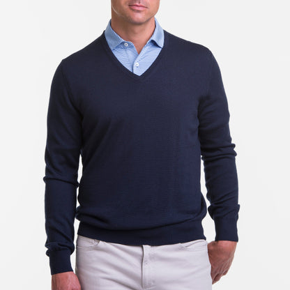 Baruffa Merino Classic V-neck Sweater - Fairway & Greene