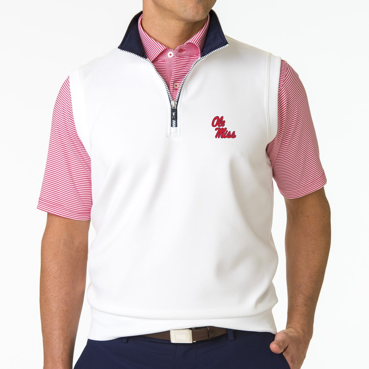 Ole Miss | Caves Solid Quarter Zip Vest | Collegiate - Fairway & Greene