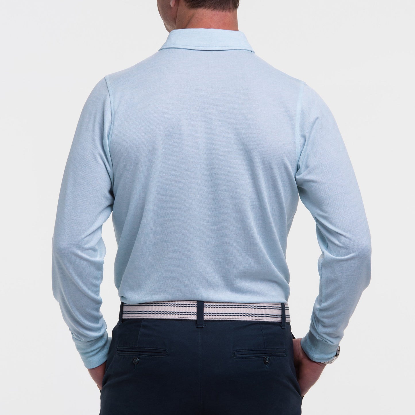 LONG-SLEEVE HERRINGBONE NATURAL JERSEY POLO-SALE - Fairway & Greene