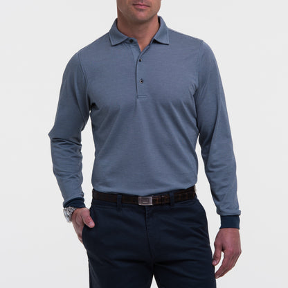 LONG-SLEEVE HERRINGBONE NATURAL JERSEY POLO-SALE - Fairway & Greene